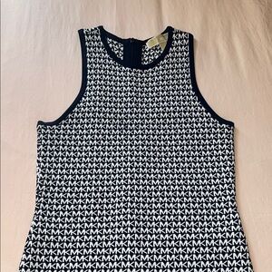 Navy Blue and White MK Patterned Women's Tank Dress